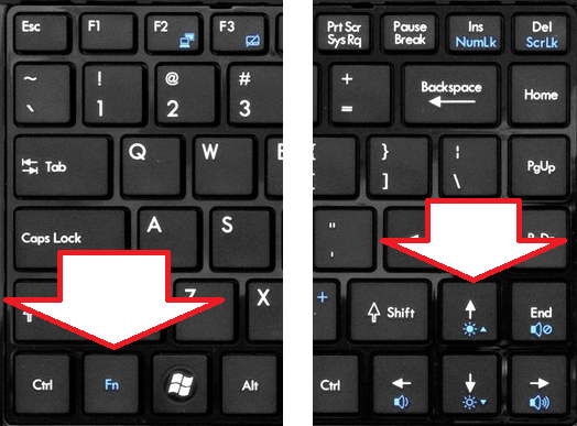 Але, для того щоб вони працювали їх потрібно натискати разом з кнопкою Fn, яка розташовується в лівій нижній частині клавіатури ноутбука