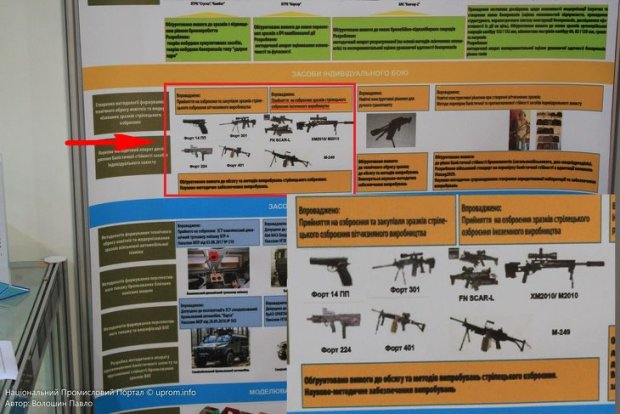 Крім того, на стенді Центрального науково-дослідного інституту озброєння та військової техніки Збройних сил України на виставці Зброя та безпека з'явилося фото штурмової гвинтівки FN SCAR-L, снайперської гвинтівки XM201 / M2010 і ручного кулемета М-249